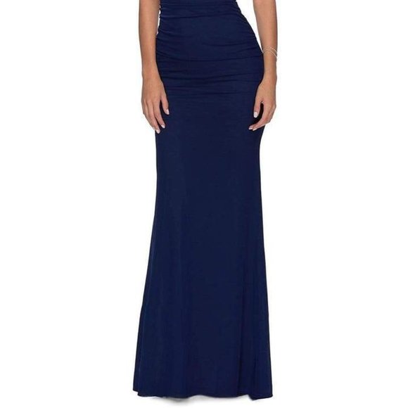 NWT La Femme 28541SC Jersey Prom Dress Navy Size 6 - Picture 3 of 10